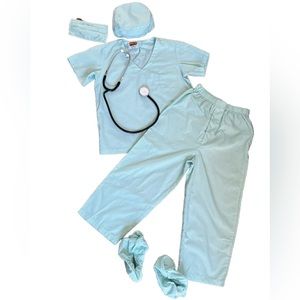 Kids Doctor Physician Costume child Size 8-10 Green Scrubs Stethoscope Get Real